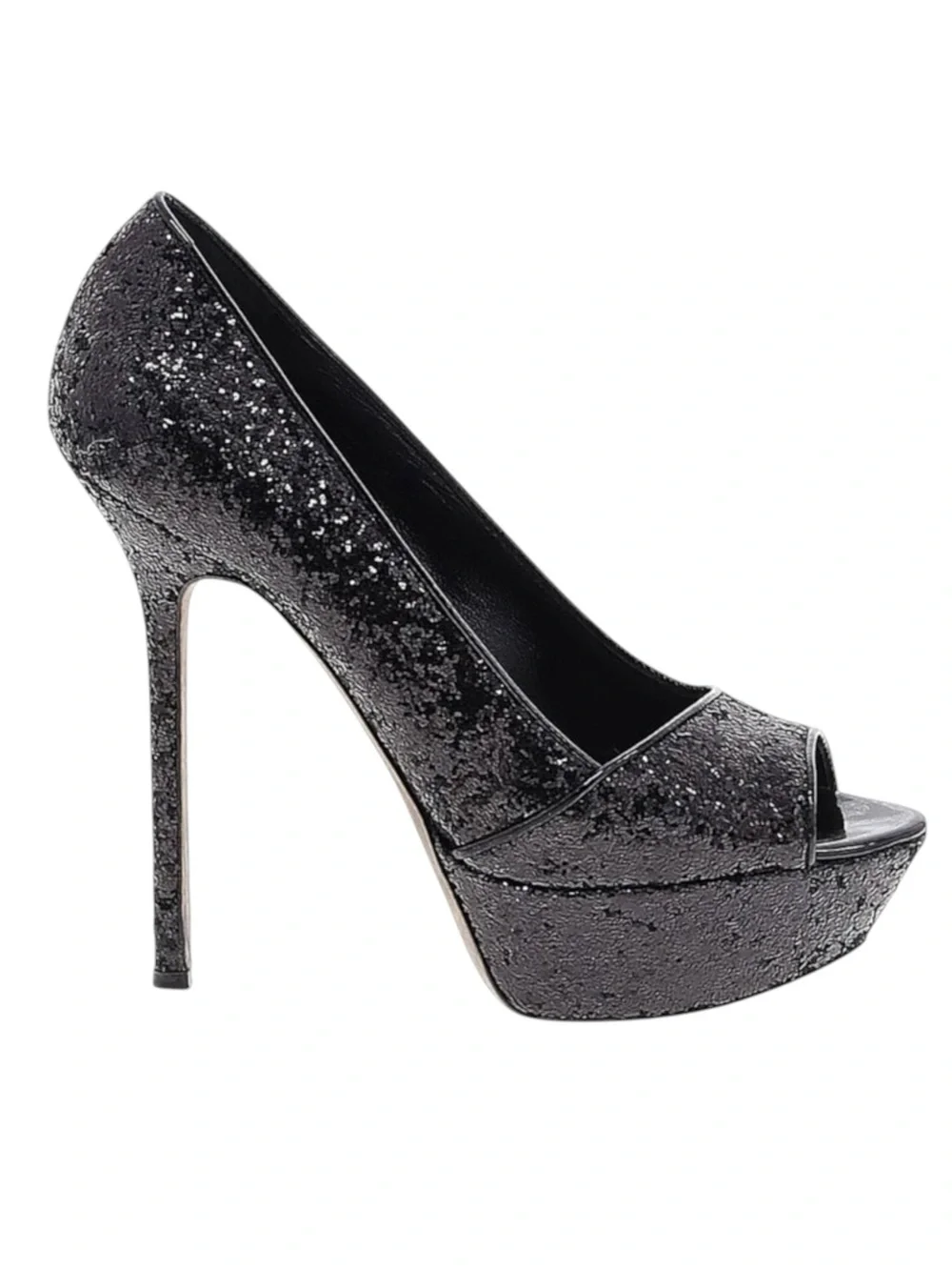 Sergio Rossi 𒀭Boston Glitter Peep Toe Platform Sky High Stiletto Pumps 𒀭Black 38